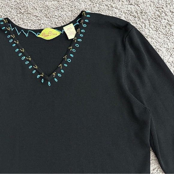 Prima Bella Black Knit Embroidered Beaded Shirt Womens L - Picture 10 of 16